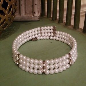 Lst Chnc 1928 Pearl/Rhinestone Choker Silver Clasp